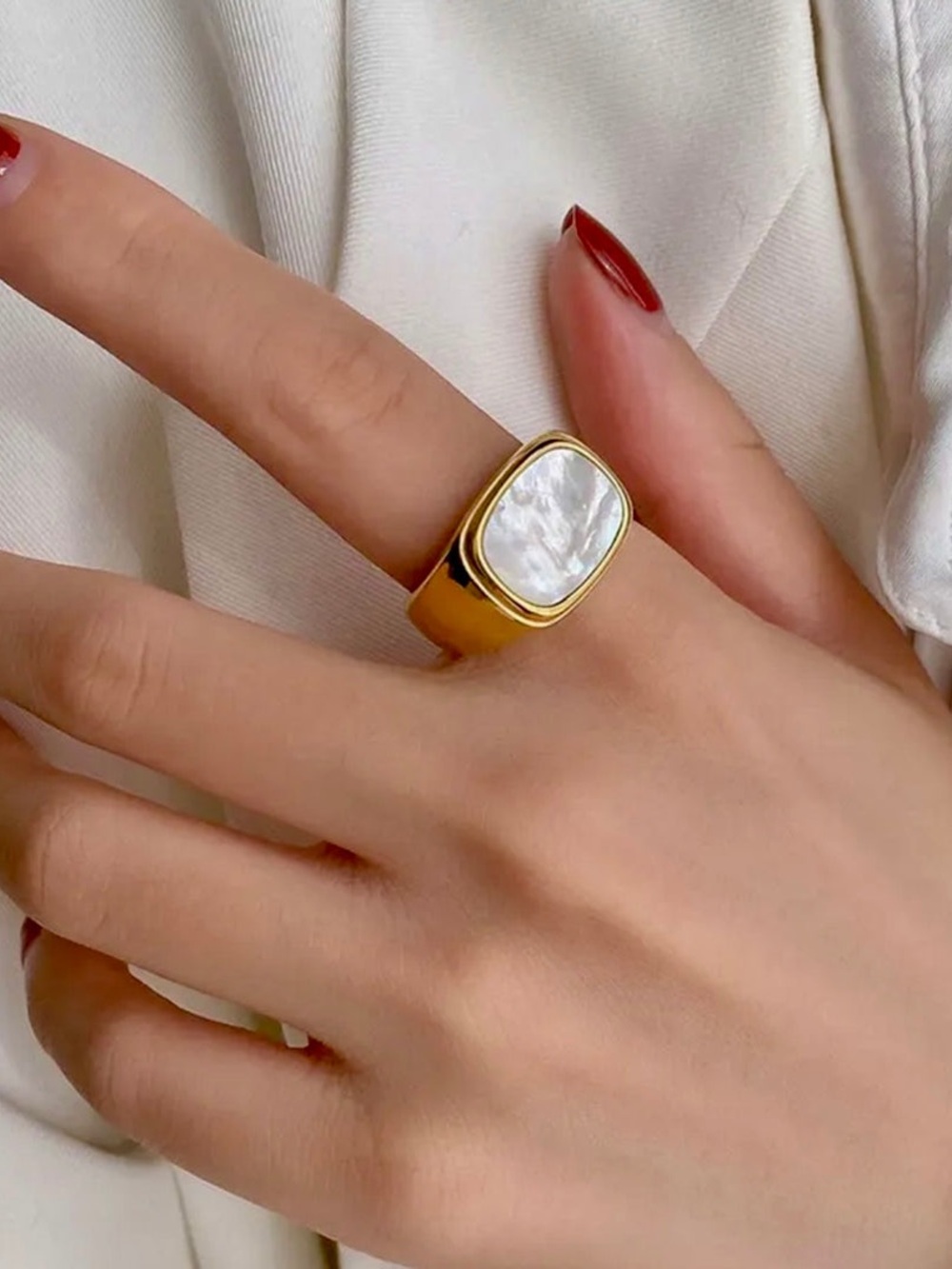 18K Gold Plated Mother of Pearl Signet Ring Size 7 & 8